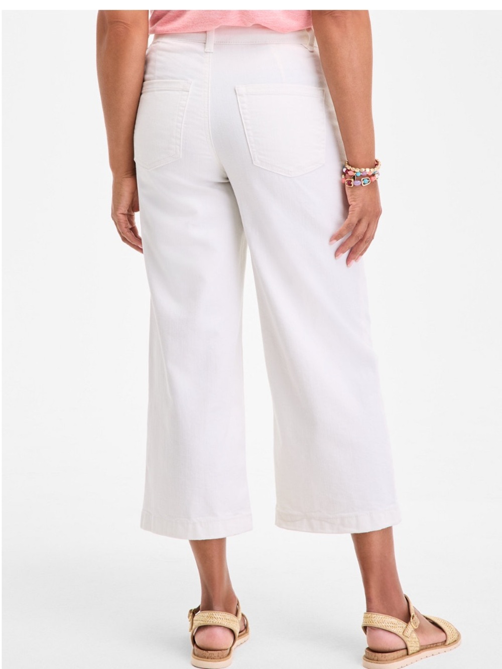 White Cropped Wide Leg Jeans with Subtle Embroidered Hem Classic NWT - Picture 4 of 12